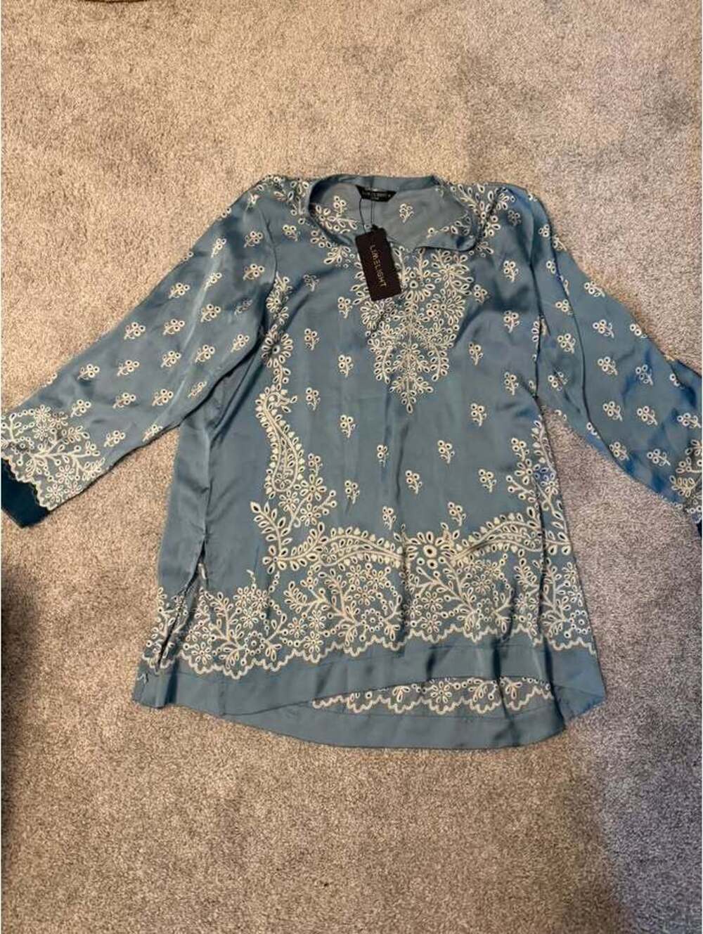 NWT Limelight Vogue Blue Satin Printed Tunic Blouse - Size M (Pakistan)